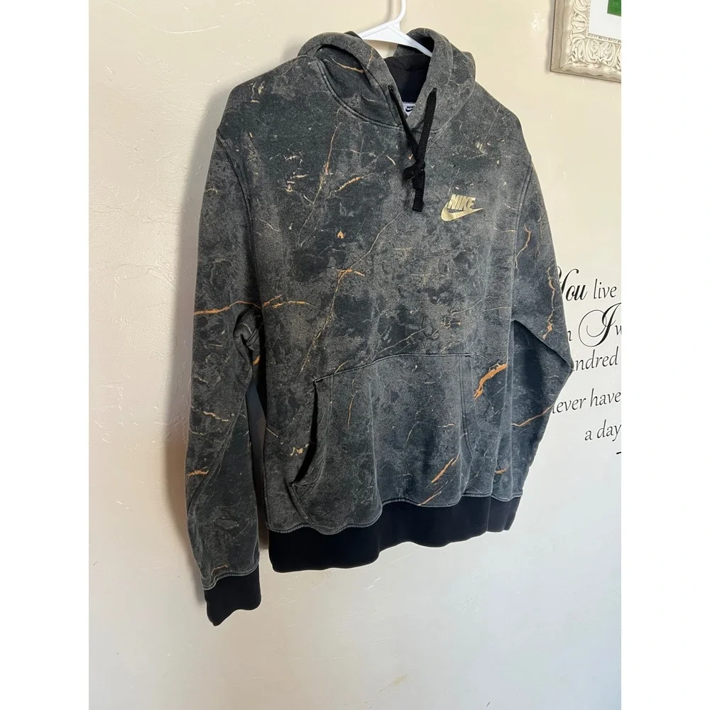 Nike Men's NSW Club Pullover‎ Hoodie Marble Print Gold Accent Sportswear Size S